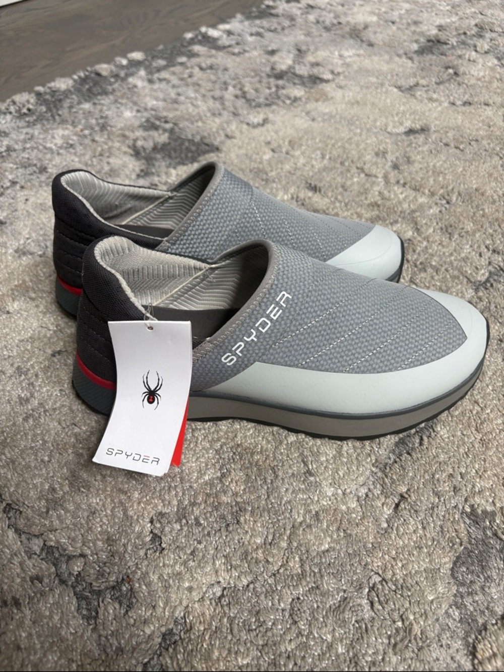 NWT Spyder Men’s Gray Slip-On Casual Loafers with Red Accent